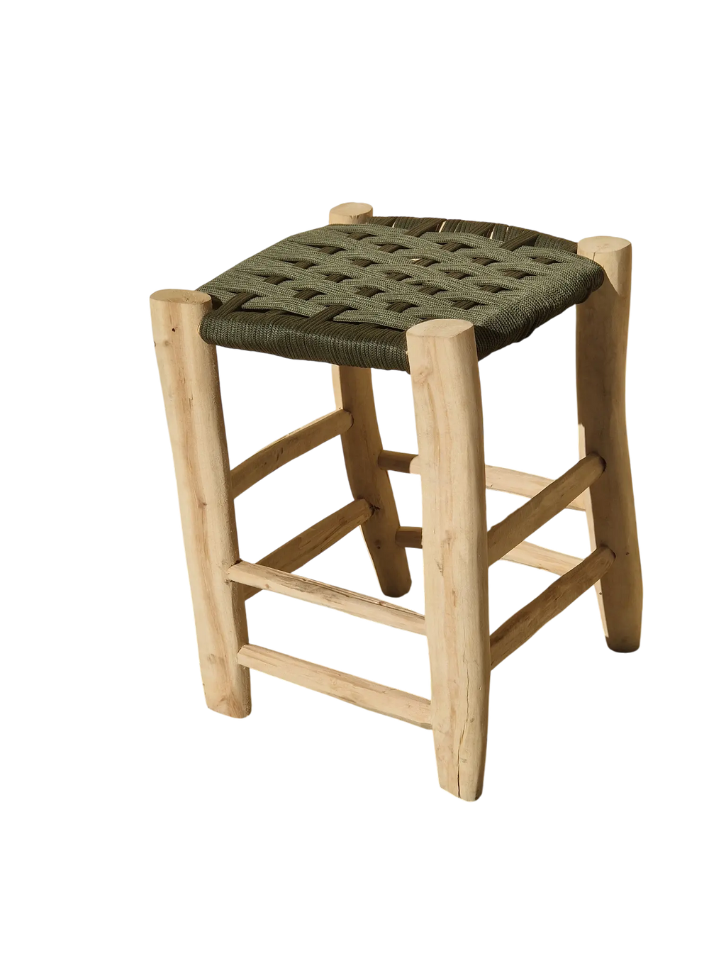 Tabouret marocain berbère fait main Assise tressée en nylon kaki