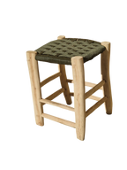 Tabouret marocain berbère fait main Assise tressée en nylon kaki