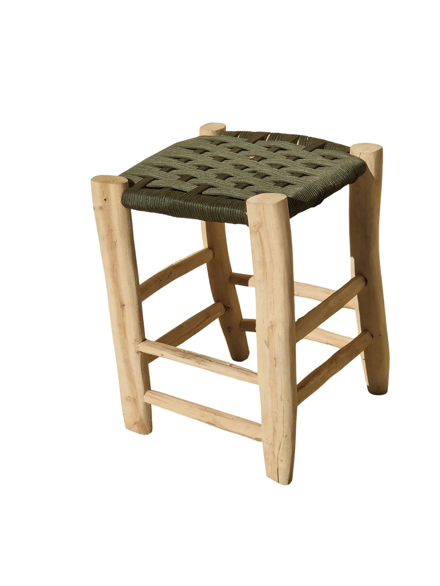 Tabouret marocain berbère fait main Assise tressée en nylon kaki