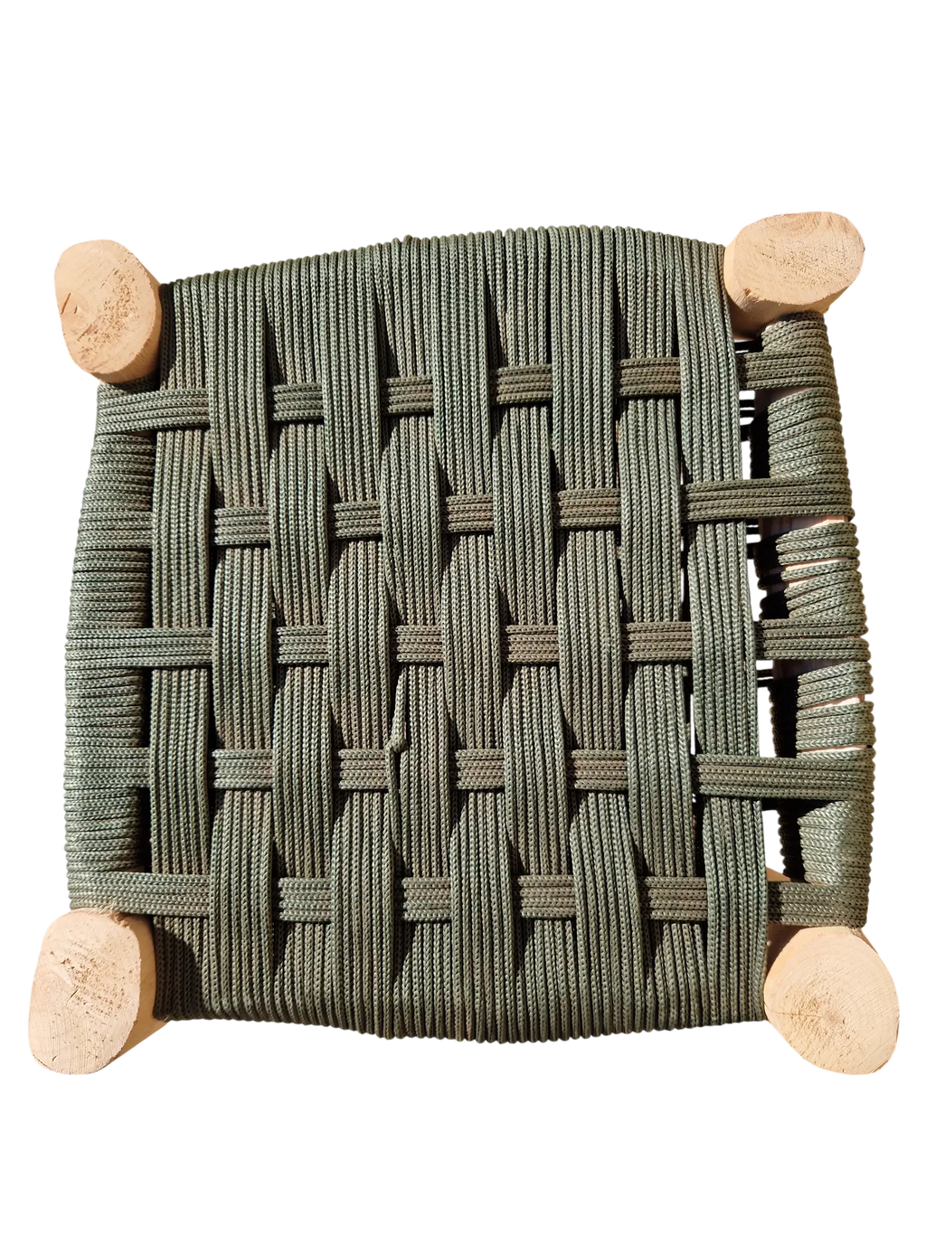 Tabouret marocain berbère fait main Assise tressée en nylon kaki