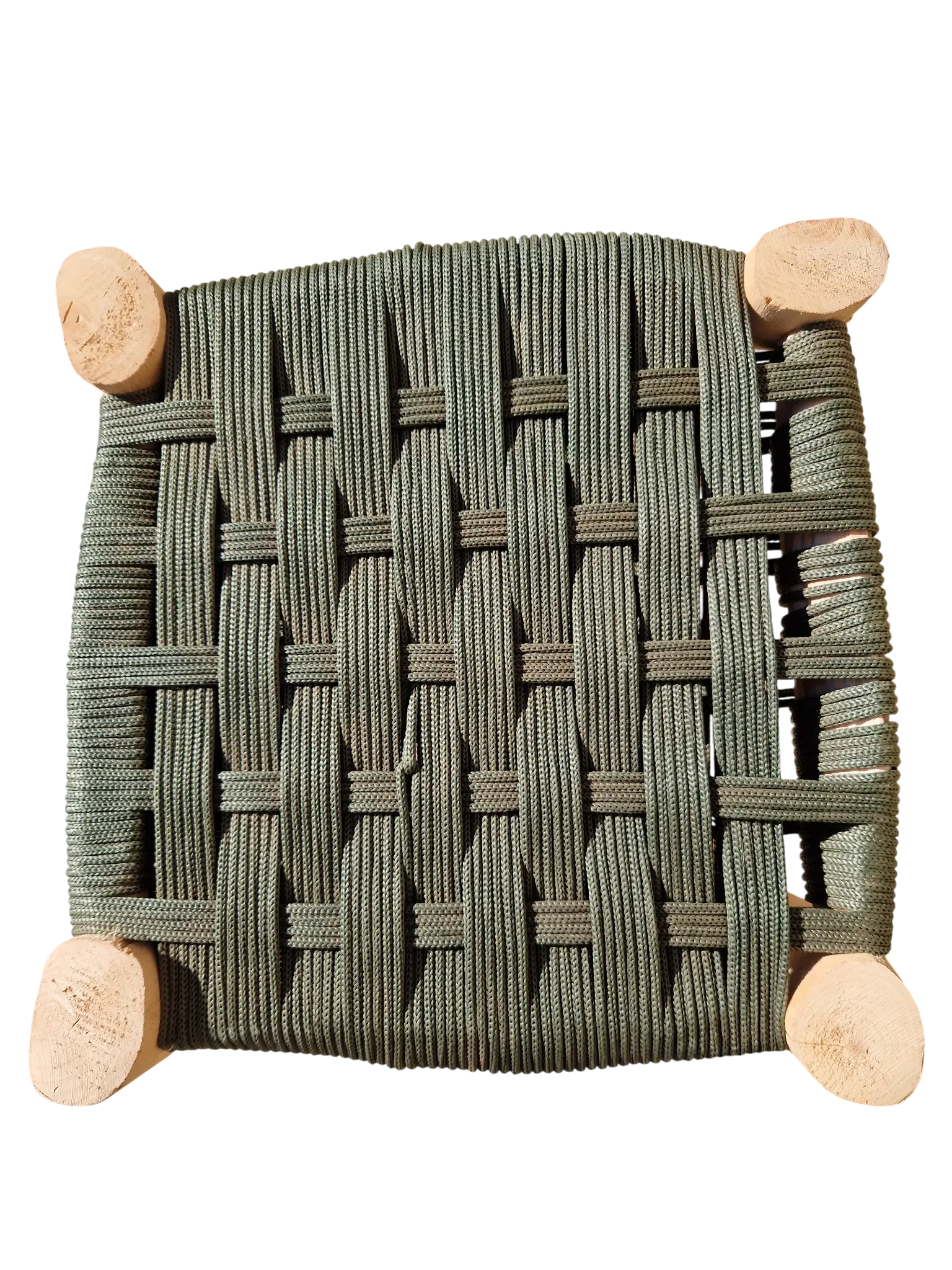 Tabouret marocain berbère fait main Assise tressée en nylon kaki