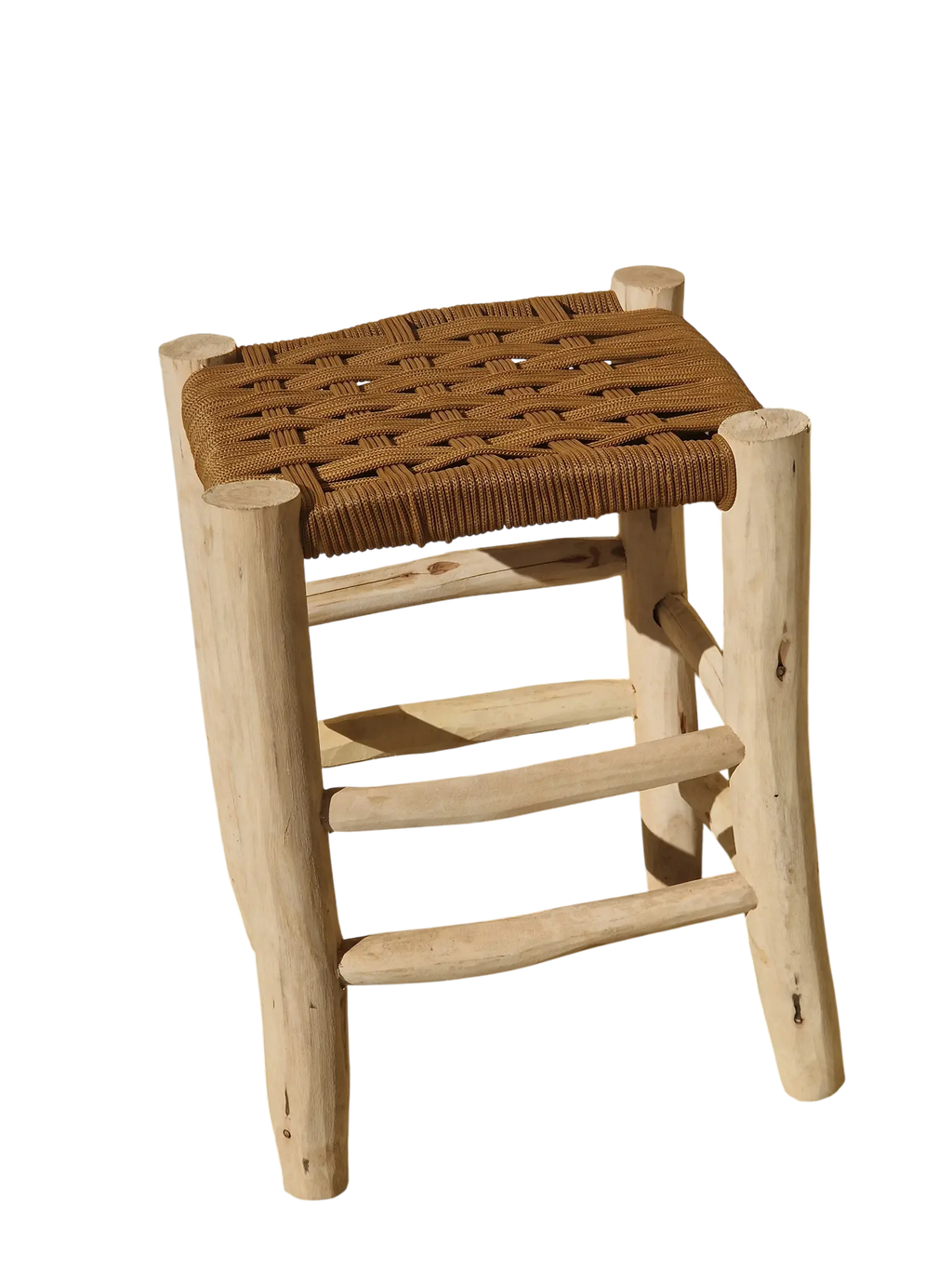 Tabouret marocain berbère fait main Assise tressée en nylon doré