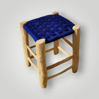 Tabouret marocain berbère fait main Assise tressée en nylon bleu majorelle