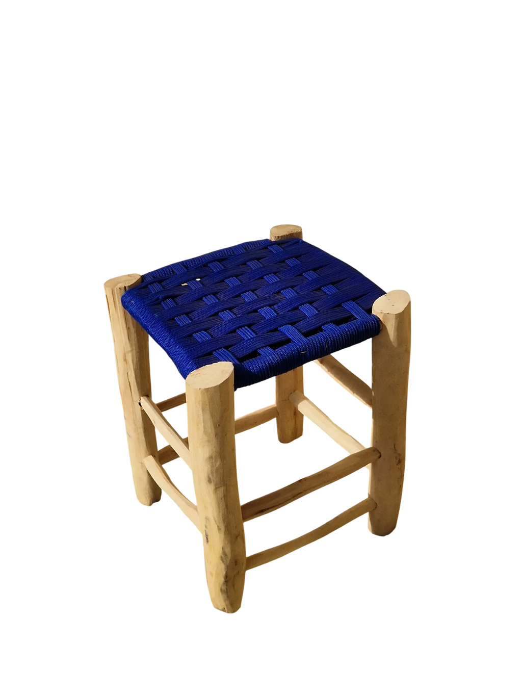 Tabouret marocain berbère fait main Assise tressée en nylon bleu
