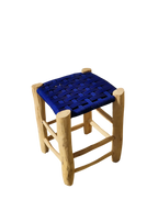 Tabouret marocain berbère fait main Assise tressée en nylon bleu