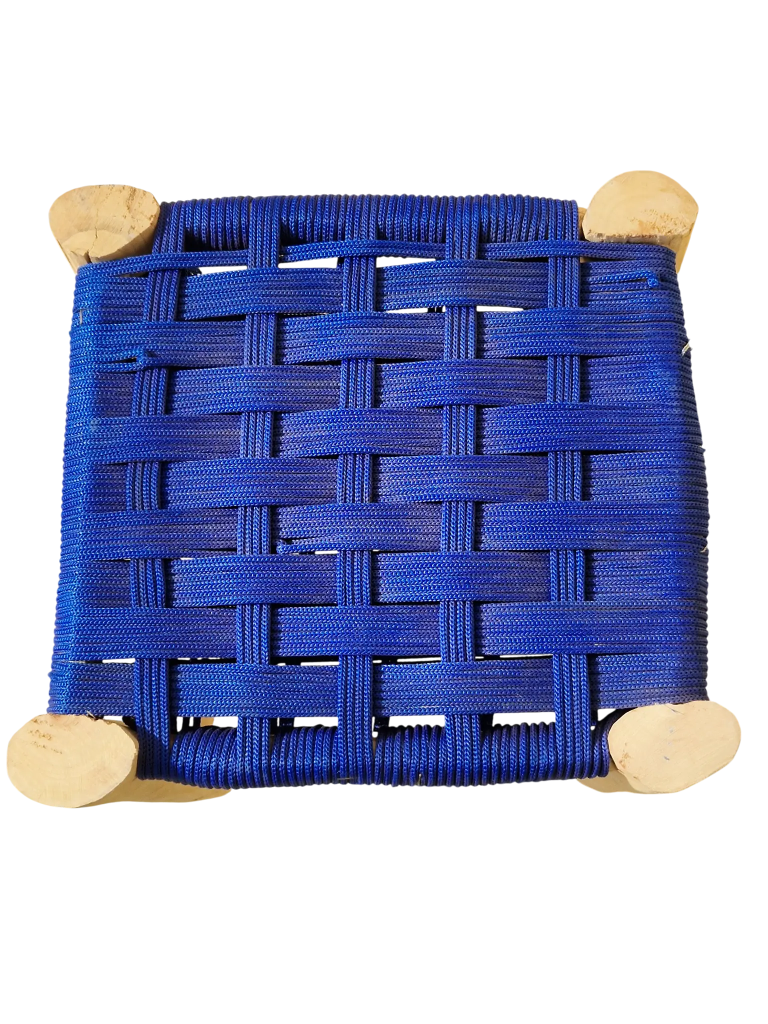 Tabouret marocain berbère fait main Assise tressée en nylon bleu