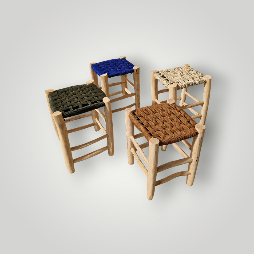 Tabouret marocain berbère fait main – Assise tressée colorée