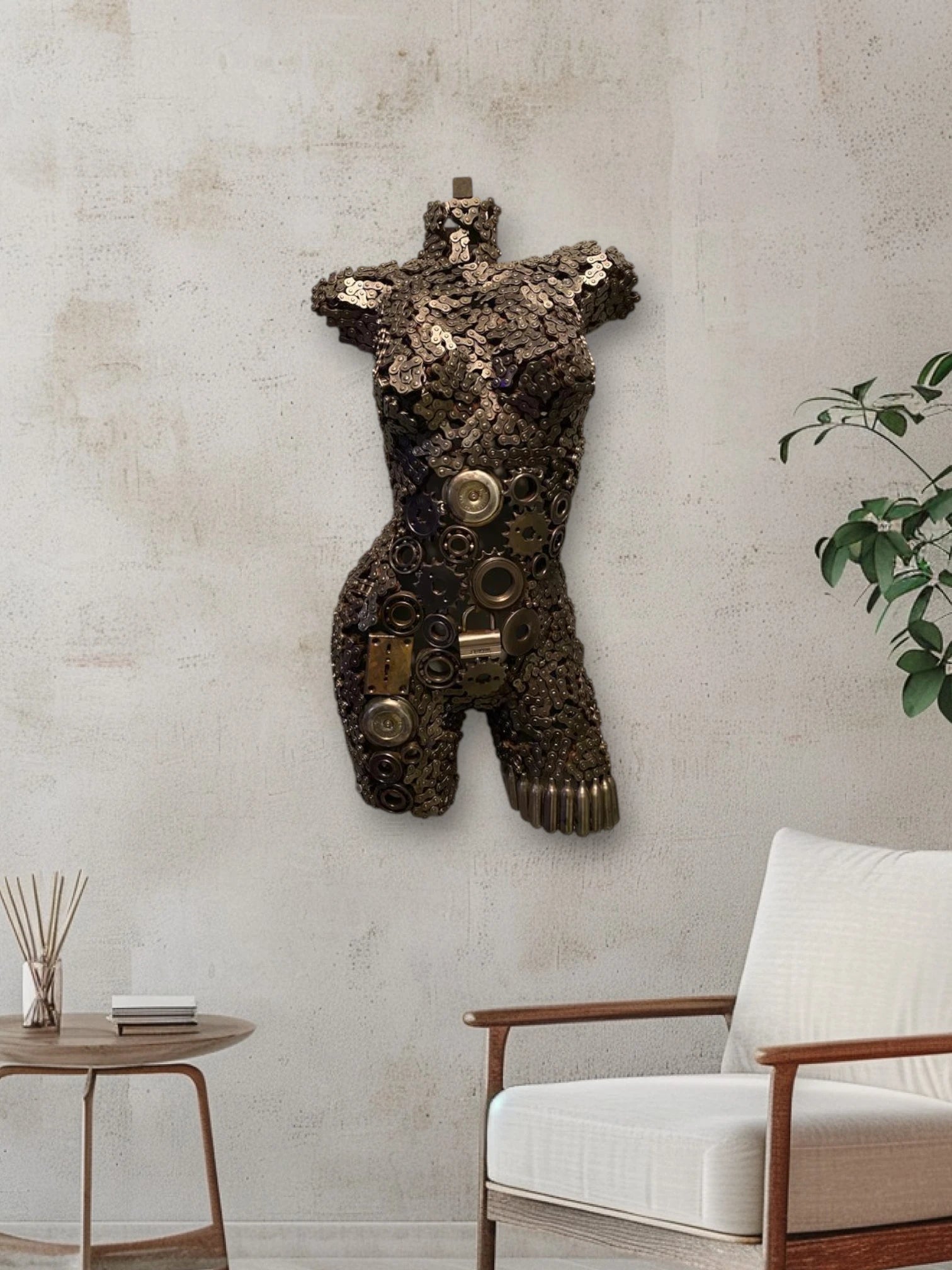 Buste de femme en fer recyclé - sculpture en métal soudé à la main par des artisans marocains