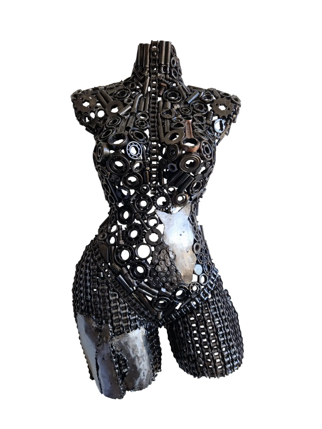 Sculpture de buste de femme en métal recyclé - artisanat marocain soudé à la main