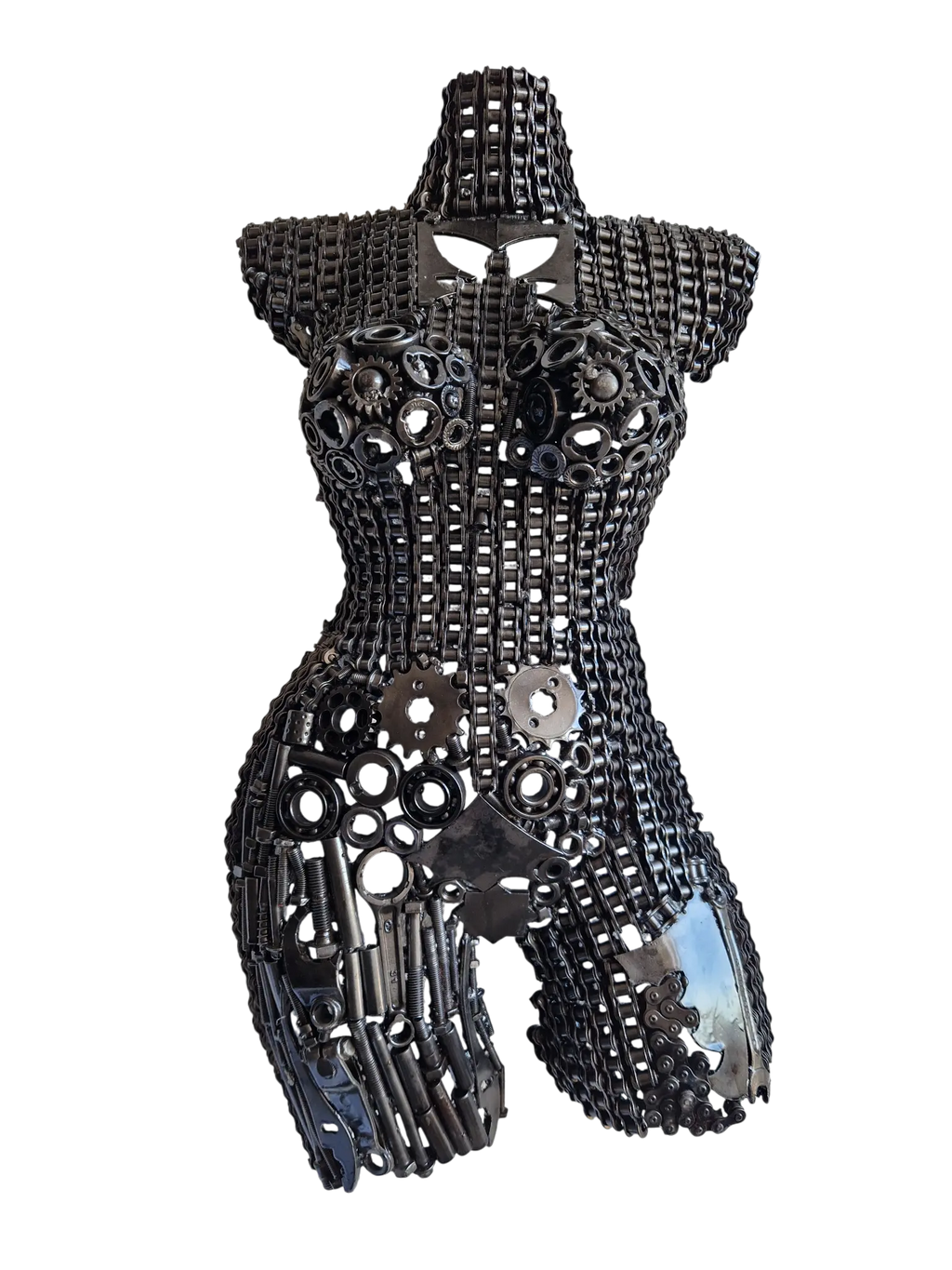 Sculpture de femme en fer recyclé, œuvre d’art durable fait main au Maroc