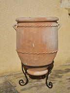 Authentique Pot en terre cuite de Zagora au Maroc fait main en 65 cm de haut avec son pied en fer forgé antigel