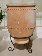 Authentique Pot en terre cuite de Zagora au Maroc fait main en 65 cm de haut avec son pied en fer forgé antigel