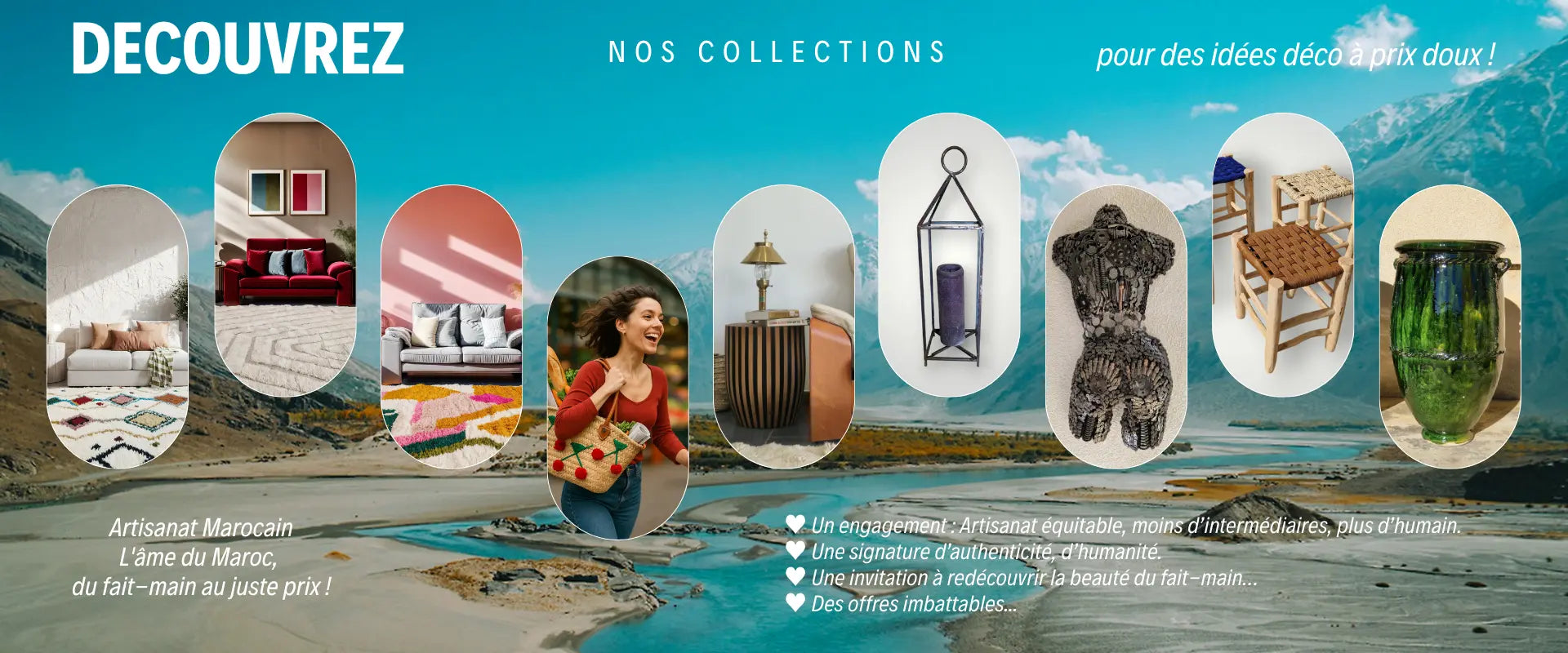 Tapis berbère traditionnel marocain, idée déco, artisanat fait-main au Maroc, sculpture en fer, pot de plantes fait-main