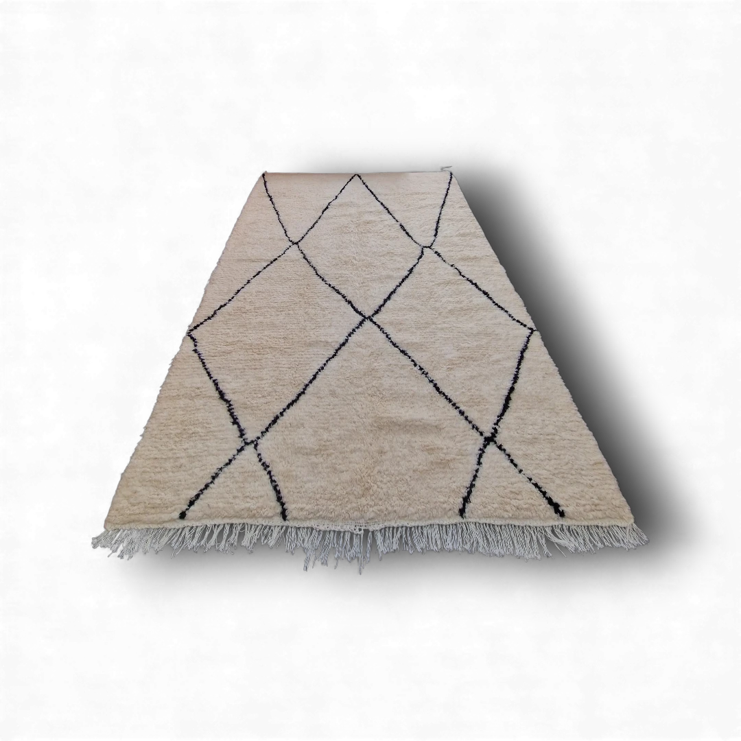 Tapis beni ouarain traditionnel blanc et noir fait main