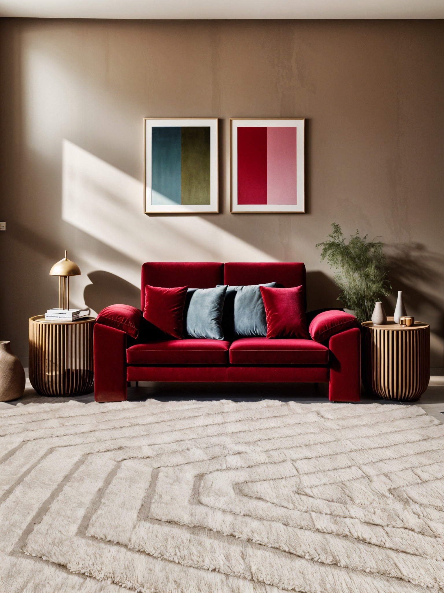 Tapis traditionnel marocain, 2m par 3m, beige avec des dessins géométriques en relief, épais, tissé à la main