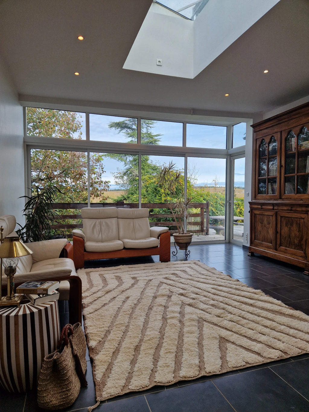 Tapis berbère Béni Ouarain beige  212 x 293 cm en laine fait main - décoration traditionnelle marocaine