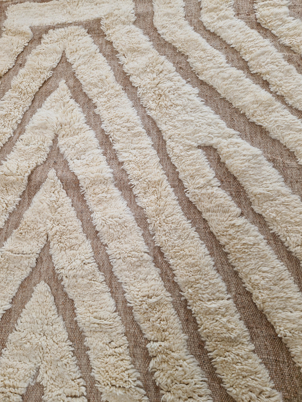 Tapis berbère Béni Ouarain beige  212 x 293 cm en laine fait main - décoration traditionnelle marocaine