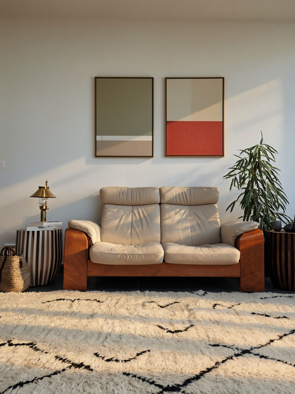 Tapis traditionnel marocain, Béni Ouarain blanc et noir  210 x 304 cm, 100% laine, tissé à la main, motif modern et déstructurés, idéal pour un salon, un bureau,  une chambre, une grande pièce