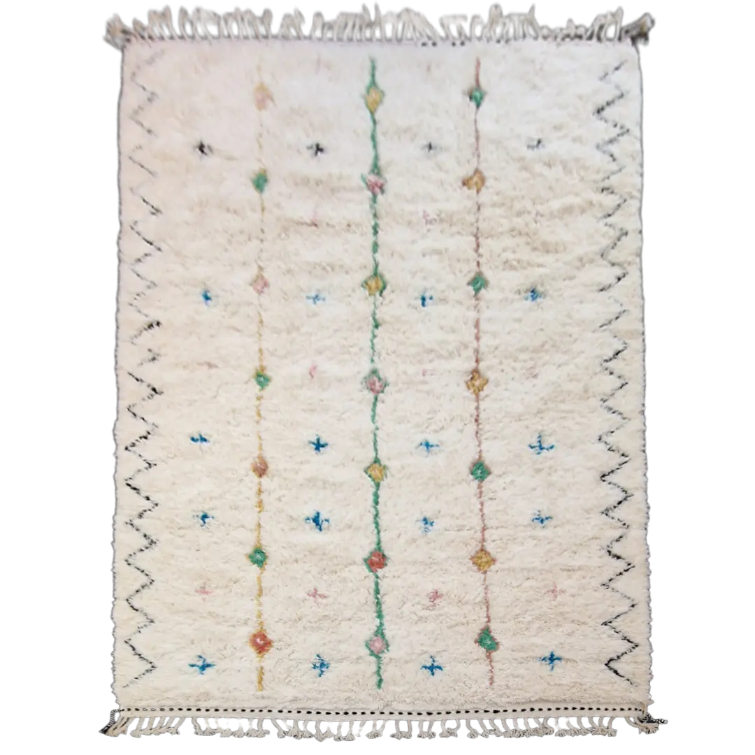 Tapis berbère Azilal, Beni ouarain authentique en laine naturelle, tissé à la main au Maroc. Pièce unique, épaisse et chaleureuse, idéale pour une déco moderne et bohème.
