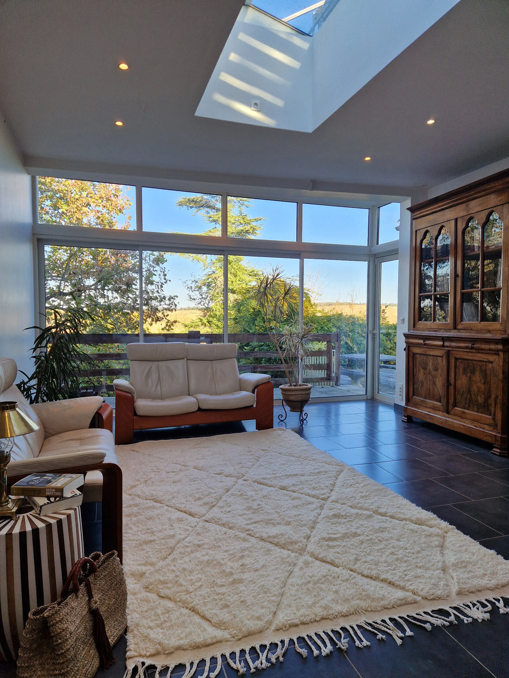 Tapis Berbère traditionnel blanc 190 x 319 cm, noué à la main au Maroc, 100% laine, 