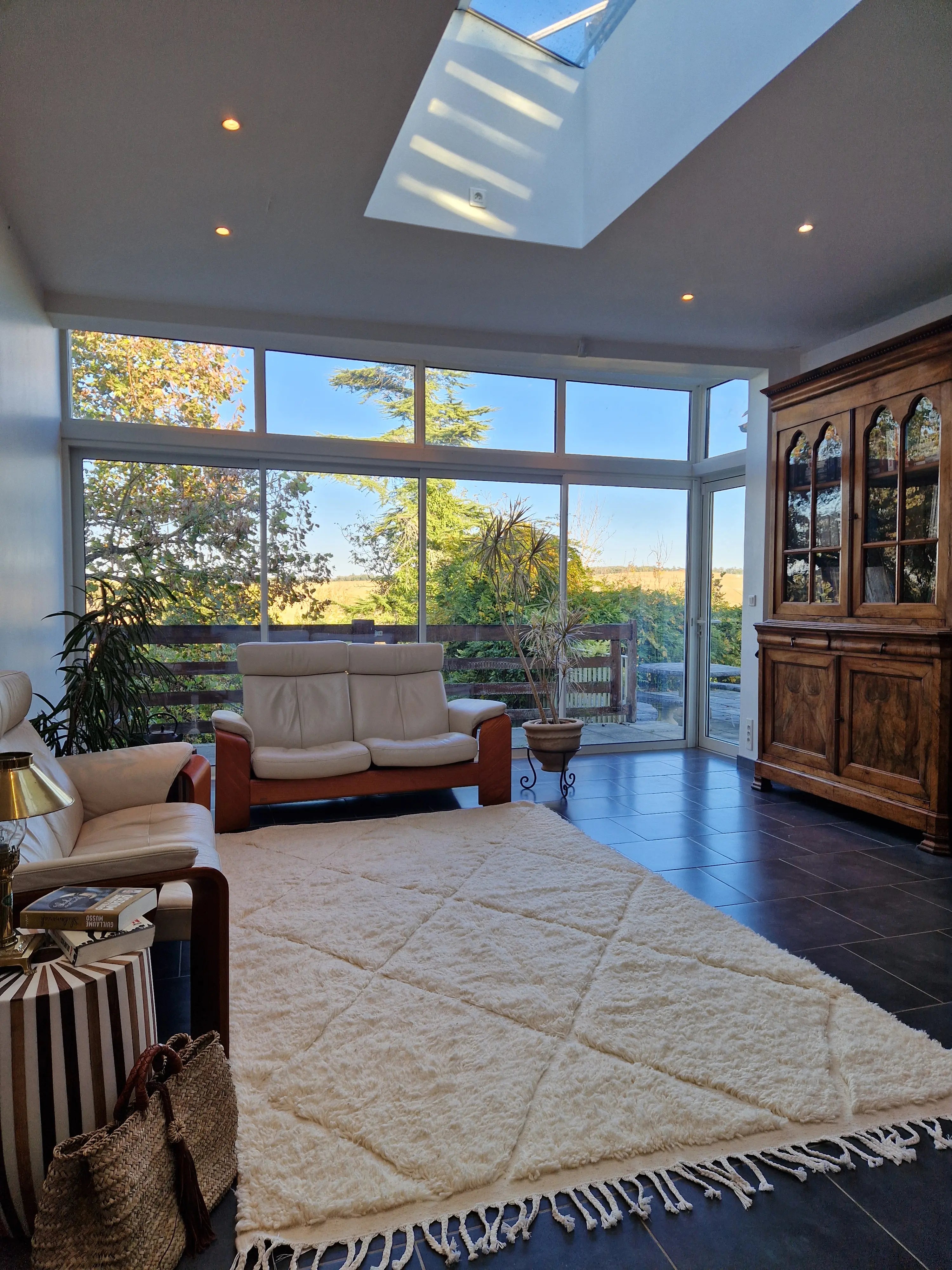 Tapis Berbère traditionnel blanc 190 x 319 cm, noué à la main au Maroc, 100% laine, 