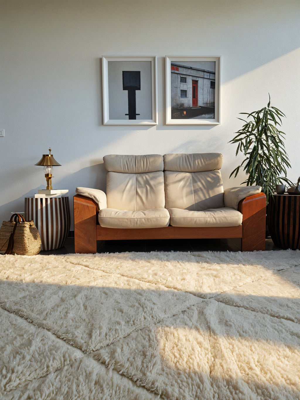 Tapis Berbère traditionnel blanc 190 x 319 cm, noué à la main au Maroc, 100% laine, 