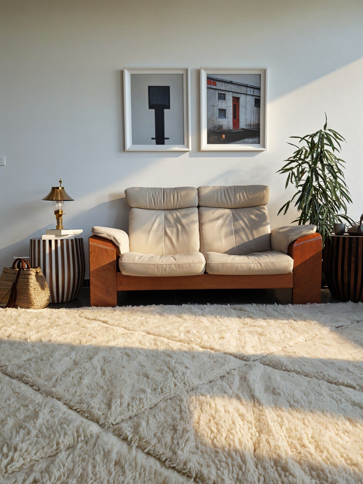 Tapis Berbère traditionnel blanc 190 x 319 cm, noué à la main au Maroc, 100% laine, 