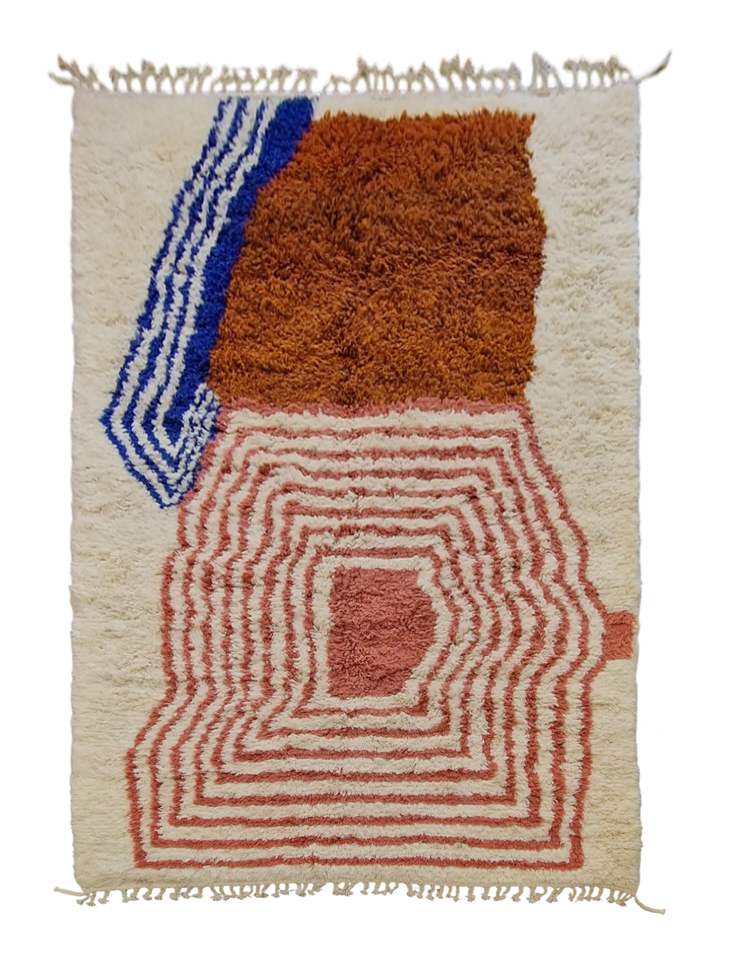 Authentique tapis berbères aux motifs modernes et colorés, pour un intérieur coconing et déco. Tissé à la main en pure laine de mouton.