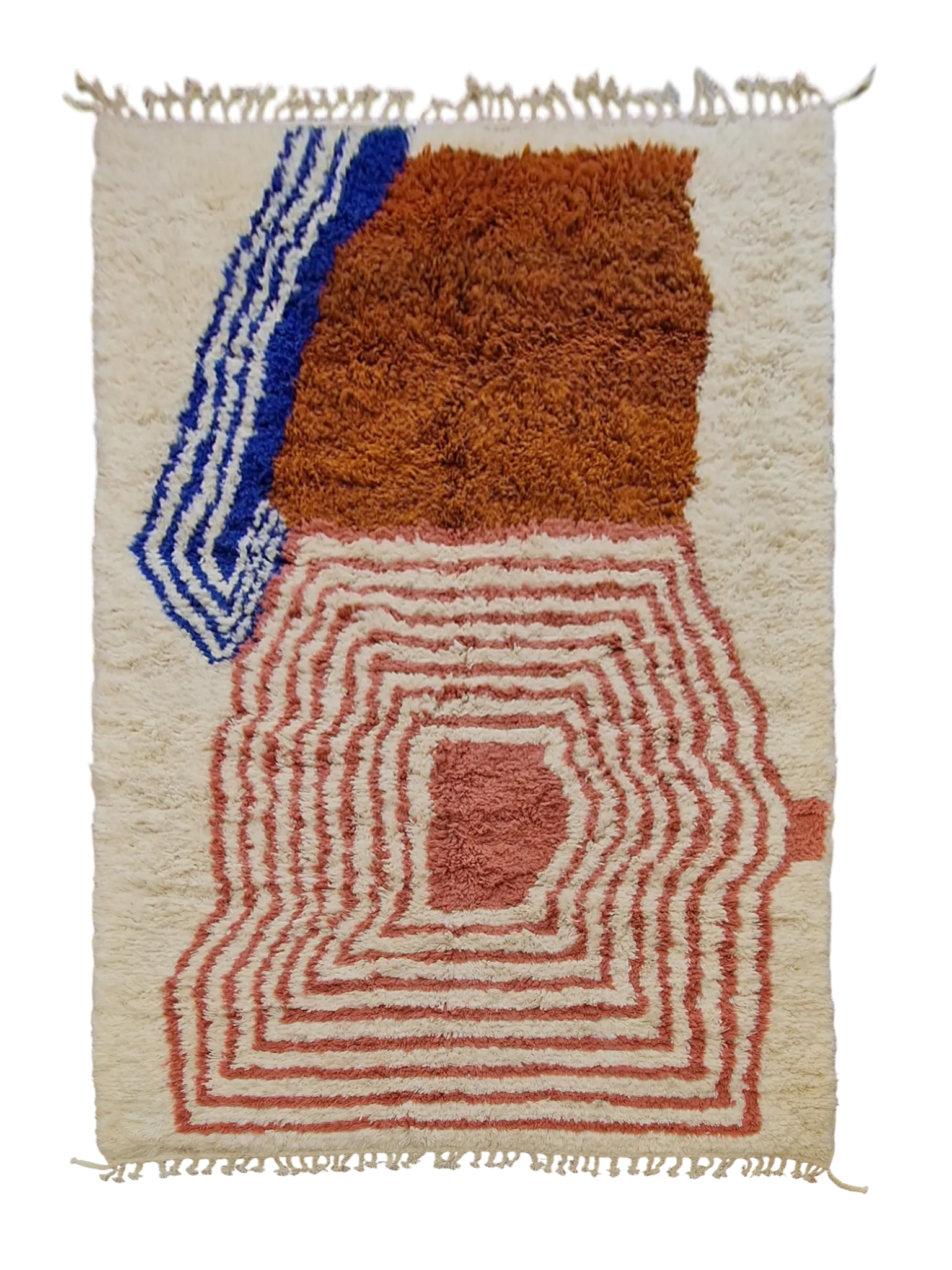 Authentique tapis berbères aux motifs modernes et colorés, pour un intérieur coconing et déco. Tissé à la main en pure laine de mouton.