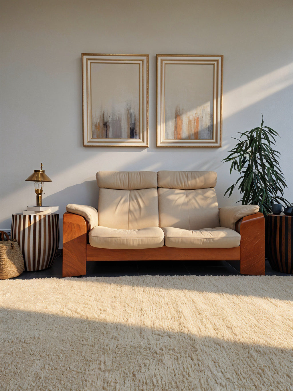 Tradition de l'artisanat marocain, veritable Tapis Béni Ouarain ivoire 193 x 308 cm en laine fait à la main