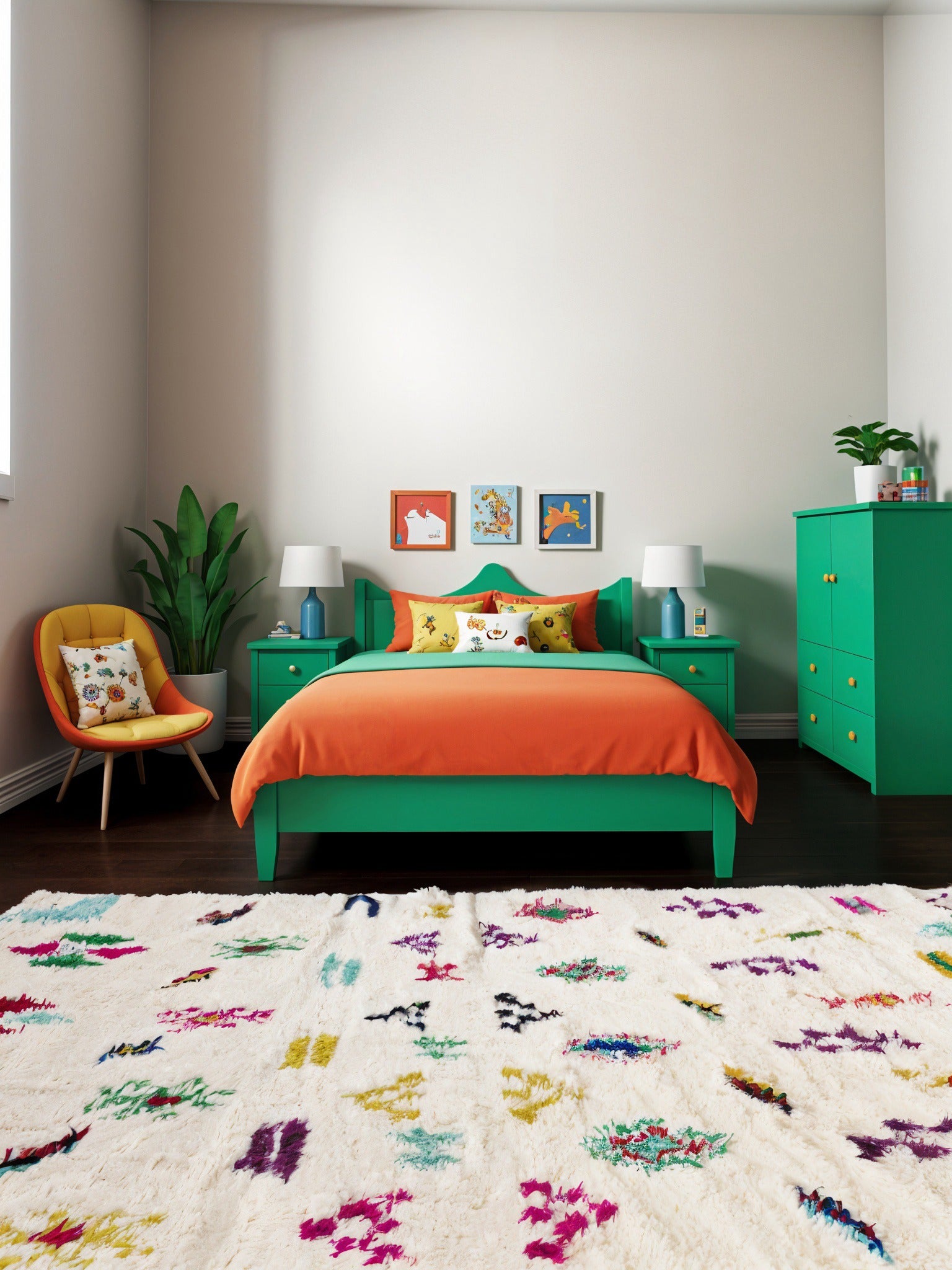 tapis traditionnel marocain tissé à la main en laine à Taznakht, aux motifs colorés de style Azilal, 