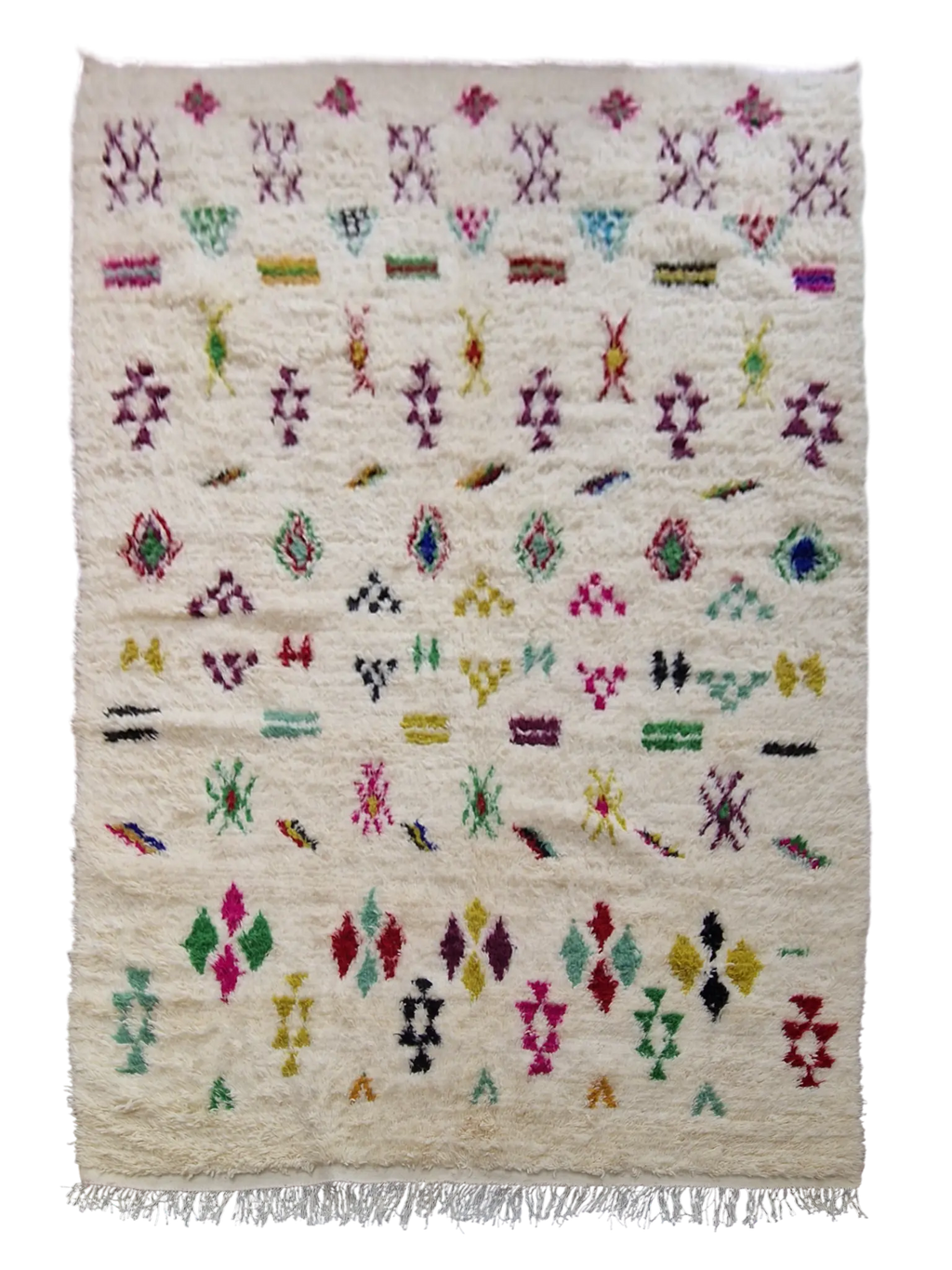 tapis traditionnel marocain tissé à la main en laine à Taznakht, aux motifs colorés de style Azilal, 