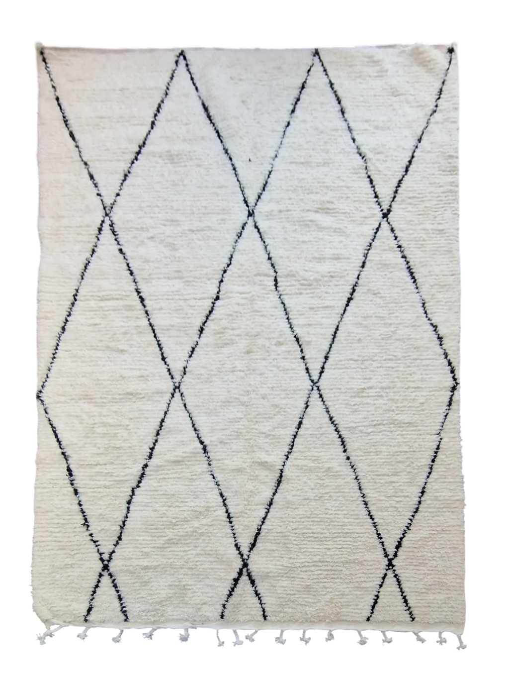 Tapis Béni Ouarain fait-main blanc et noir 201 x 307 cm en laine