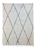 Tapis Béni Ouarain fait-main blanc et noir 201 x 307 cm en laine