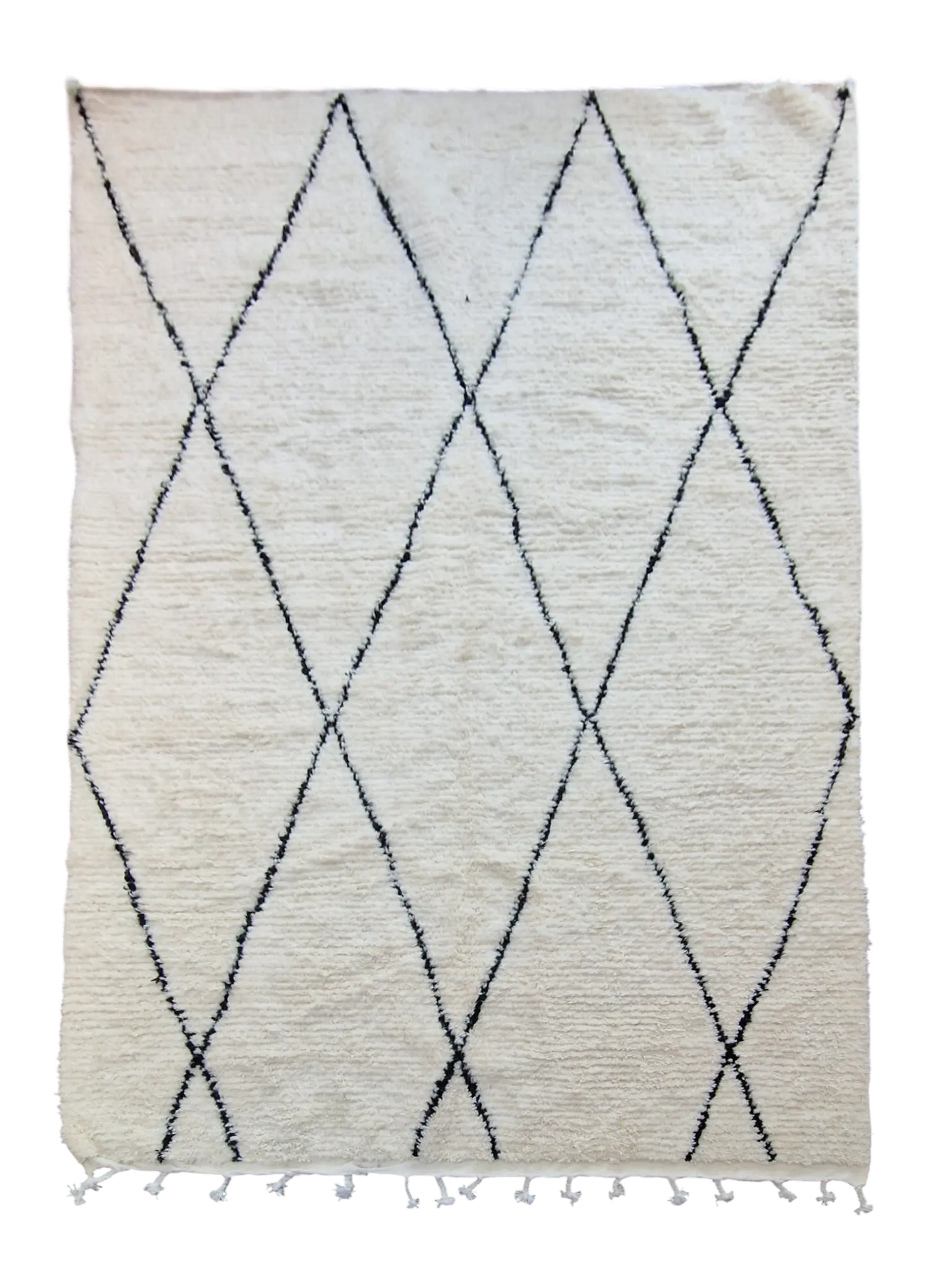 Tapis Béni Ouarain blanc et noir 201 x 307 cm en laine