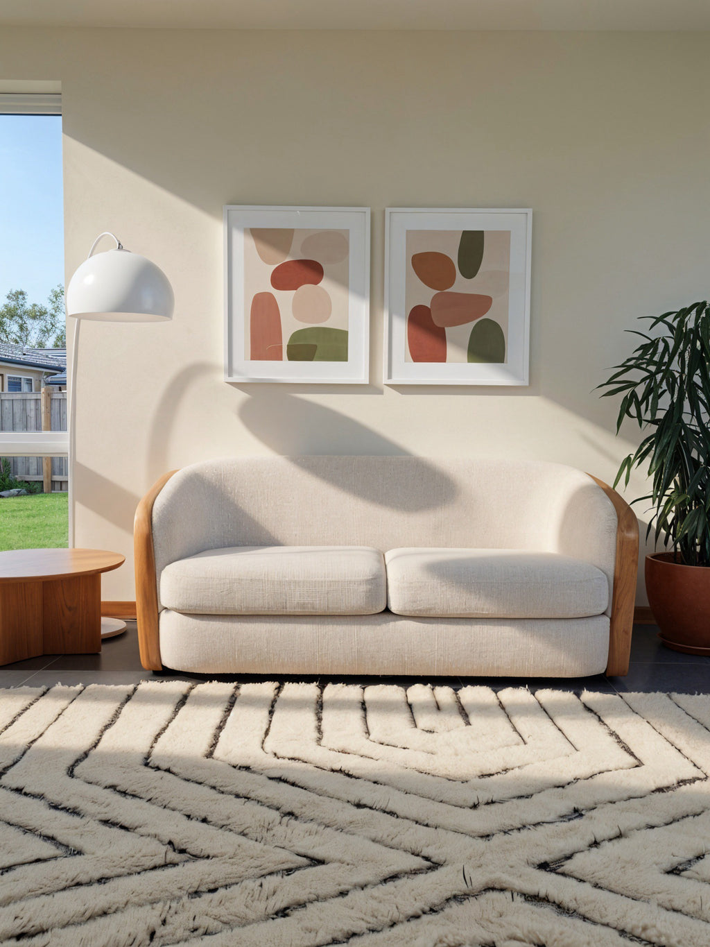 Tapis Béni Ouarain blanc et noir 169 x 270 cm en laine