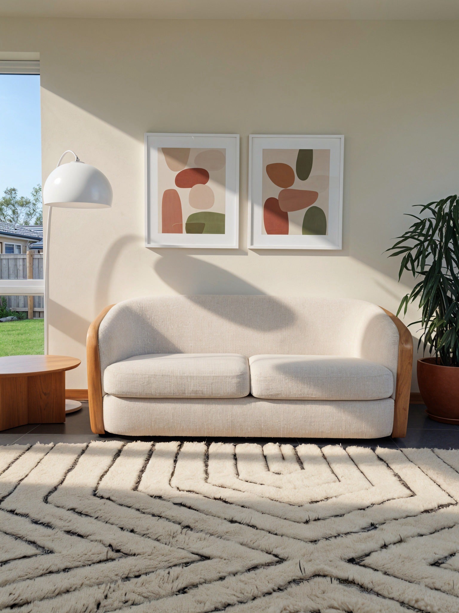 Tapis Béni Ouarain blanc et noir 169 x 270 cm en laine