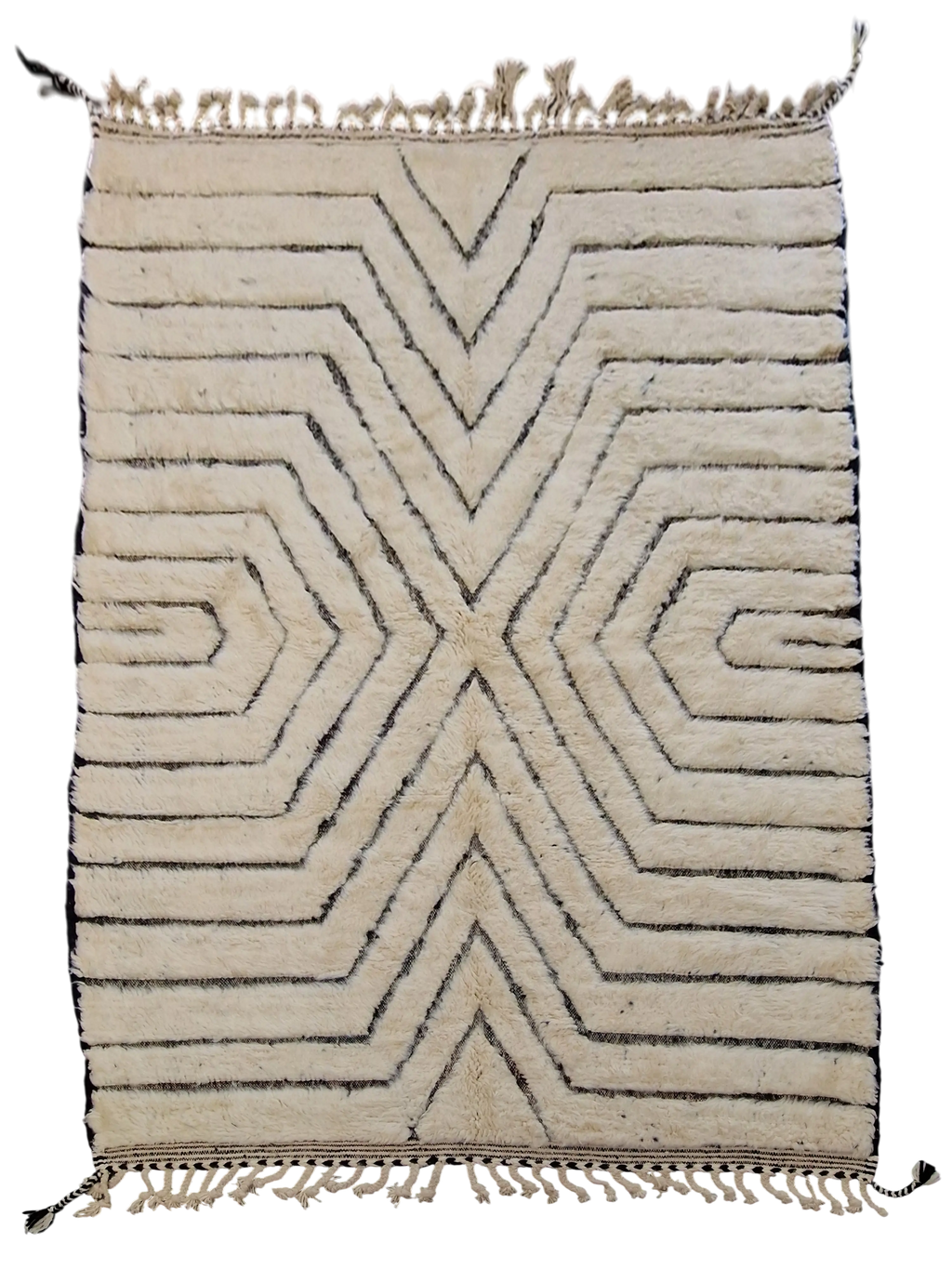 Tapis Béni Ouarain blanc et noir 169 x 270 cm en laine