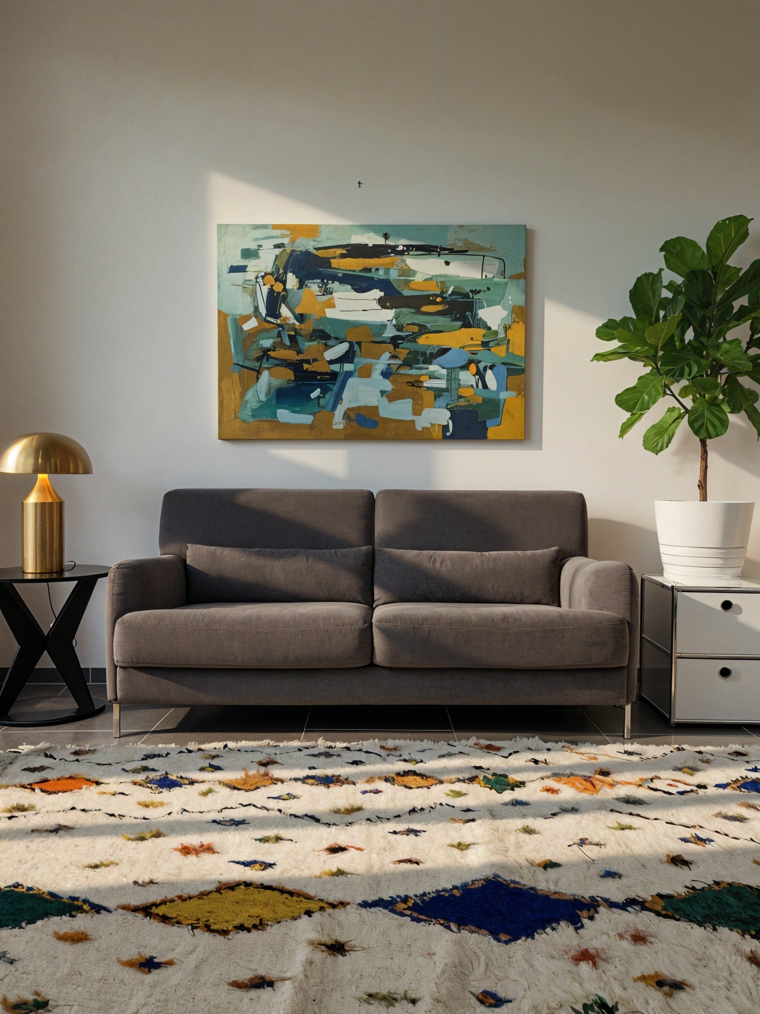 Tapis Béni Ouarain coloré 160 x 246 cm 100% laine, fait main, tapis traditionnel berbère de l'atlas marocain, pour un Style chic & naturel