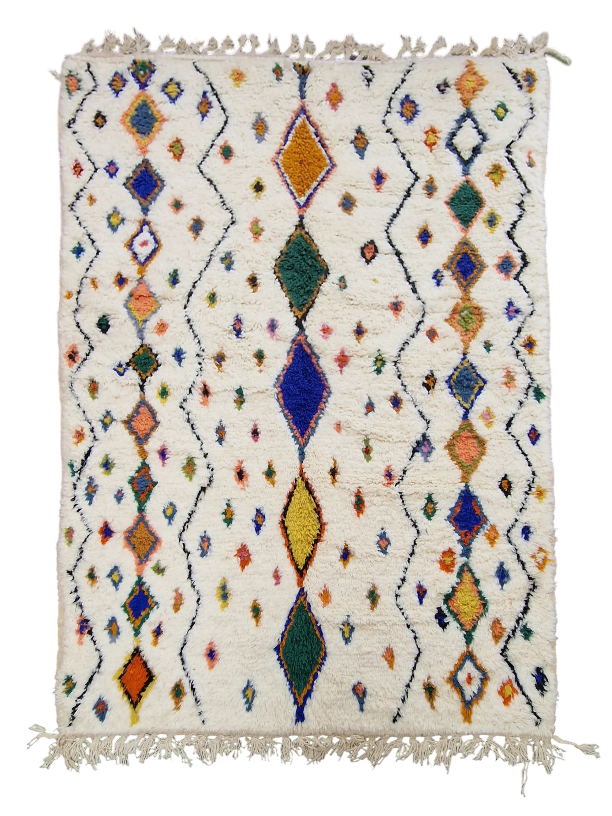 Tapis Béni Ouarain coloré 160 x 246 cm 100% laine, fait main, tapis traditionnel berbère de l'atlas marocain, pour un Style chic & naturel