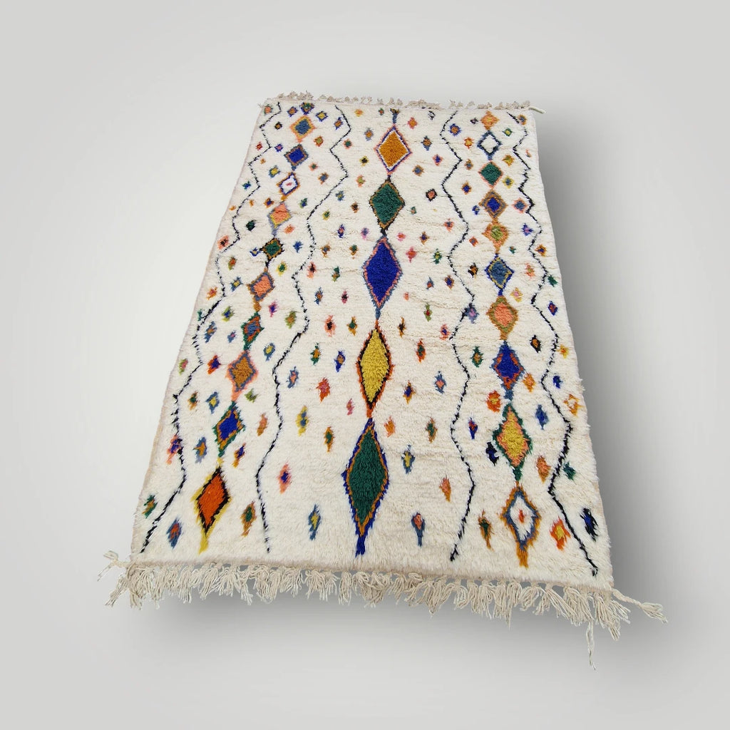 Tapis Béni Ouarain coloré 160 x 246 cm 100% laine, fait main, tapis traditionnel berbère de l'atlas marocain, pour un Style chic & naturel