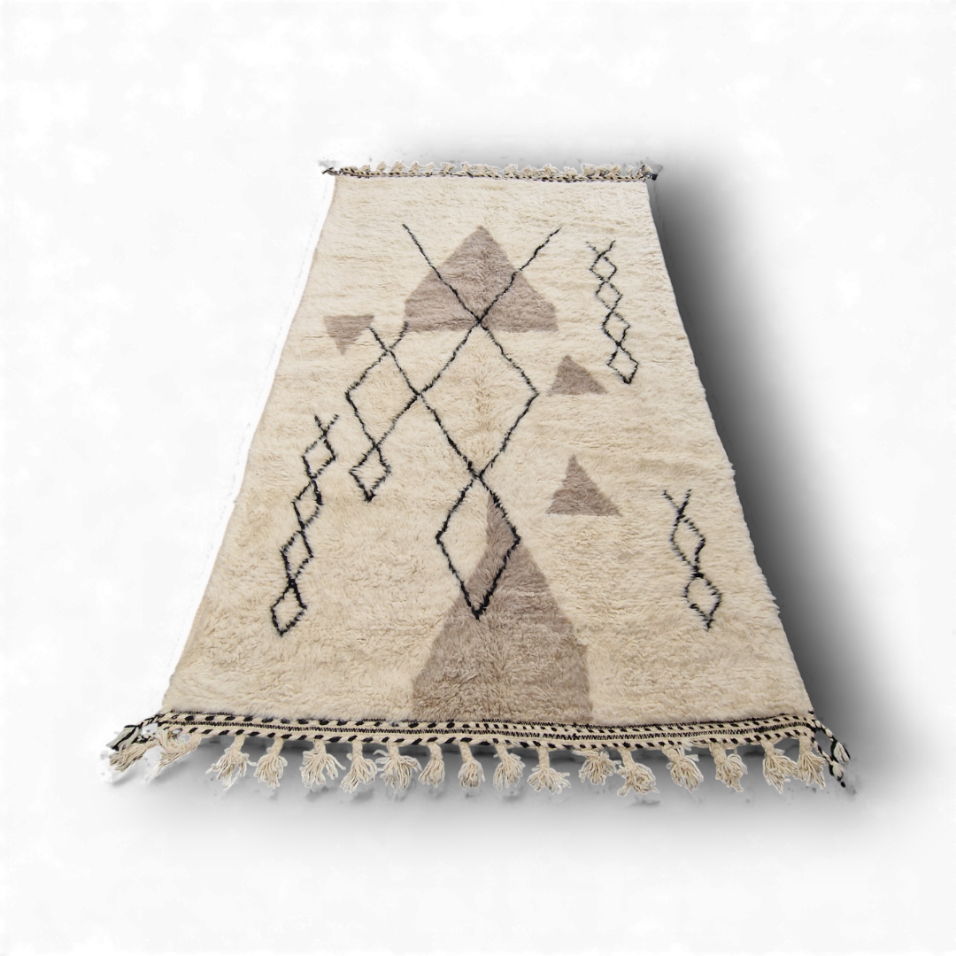 Tapis berbère Beni Ouarain authentique en laine naturelle, 100% fait main au Maroc, épais et doux pour un confort moelleux et une décoration chaleureuse