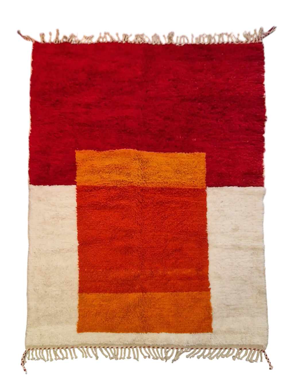 Authentique tapis Beni ouarain aux couleurs chaleureuses, noué à la main par des tisserandes marocaines, en pur laine de mouton, pour un style moderne et chaleureux