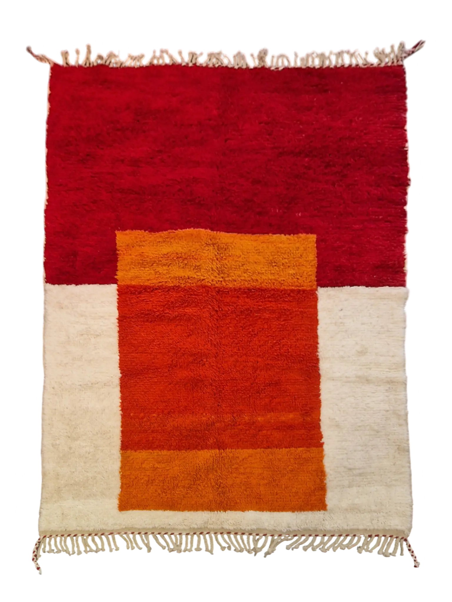 Authentique tapis Beni ouarain aux couleurs chaleureuses, noué à la main par des tisserandes marocaines, en pur laine de mouton, pour un style moderne et chaleureux