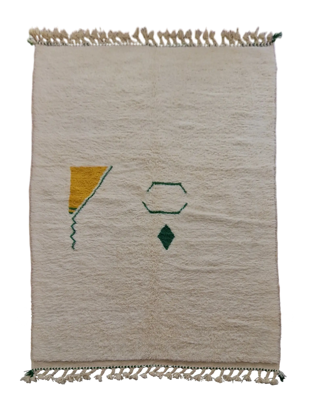Traditionnel tapis Beni Ourain ivoire avec une touche de couleur, en pur laine, tissé à la main dans l'atlas marocain, pièce unique 