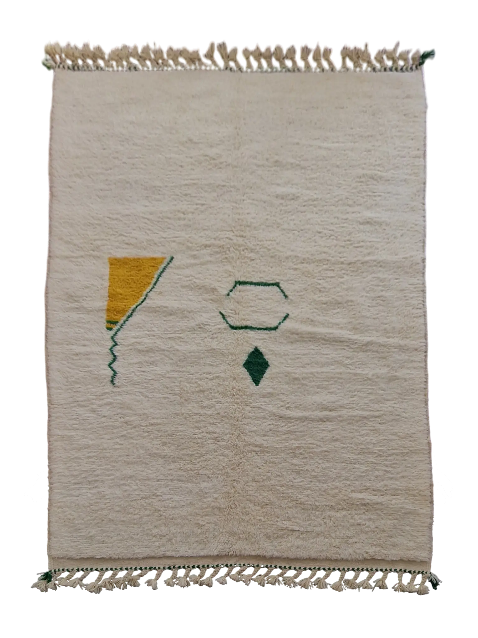 Traditionnel tapis Beni Ourain ivoire avec une touche de couleur, en pur laine, tissé à la main dans l'atlas marocain, pièce unique 