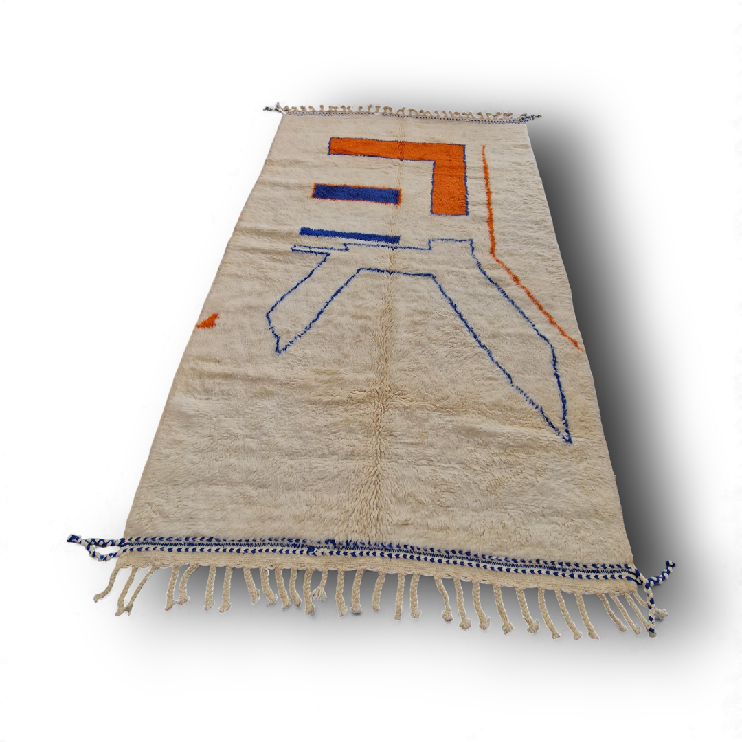tapis beni ouarain coloré, au design modern, fait main dans la plus pur tradition marocaine, 100% laine de mouton