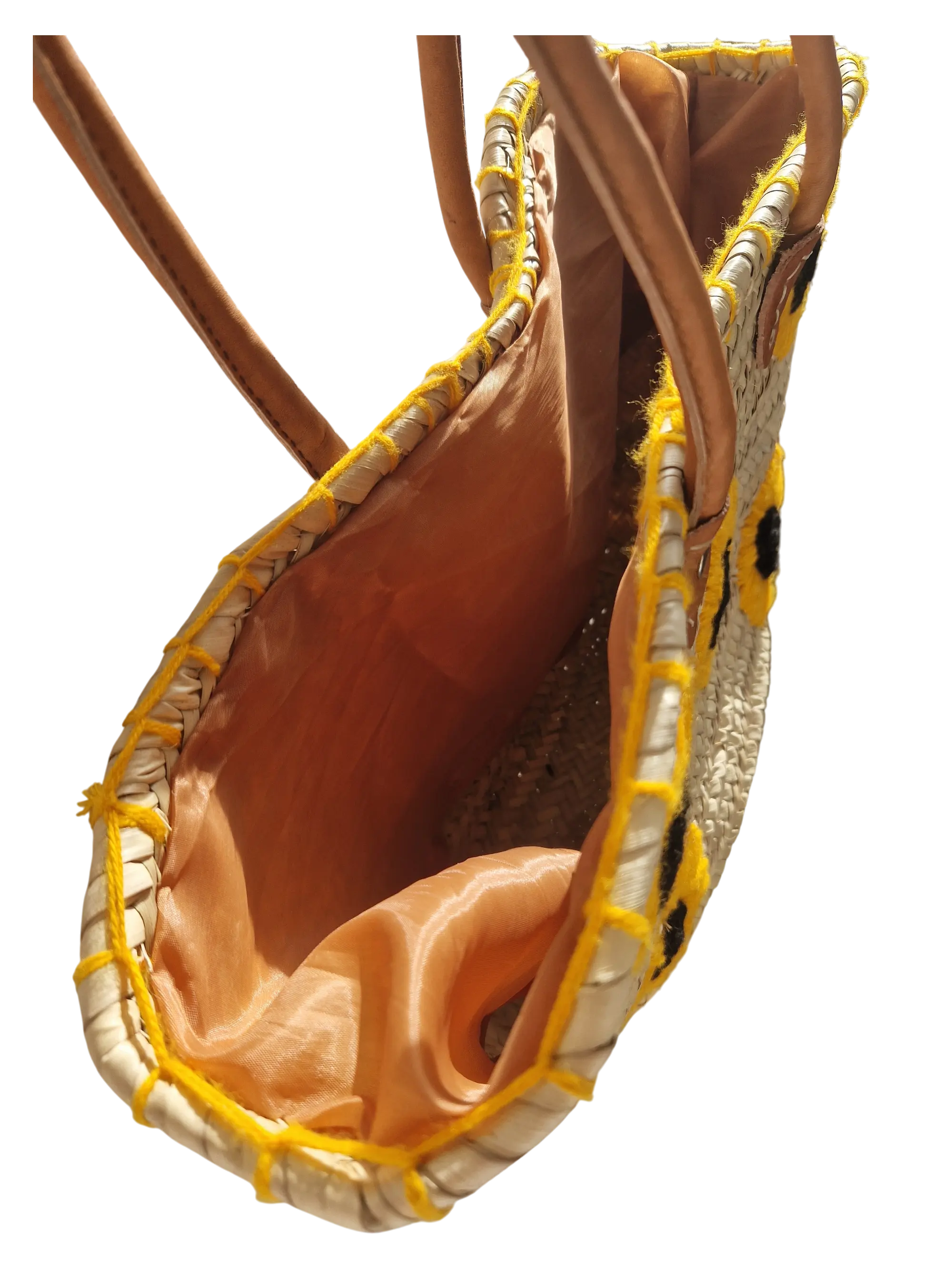Panier Marocain Artisanal en Palmier – Brodé de Tournesols, fait main