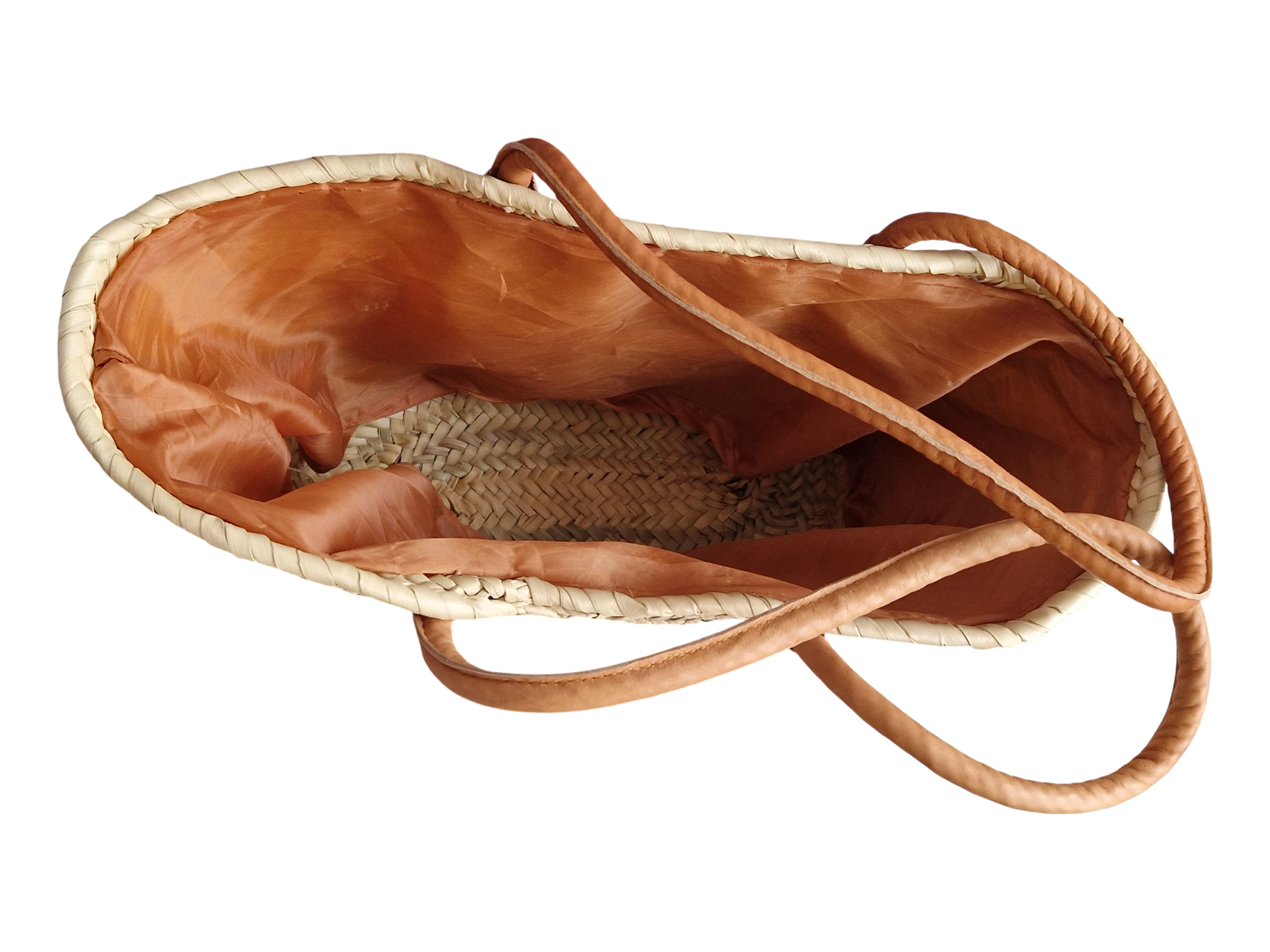 Panier cabas tressé à la main avec des feuilles de palmier et brodé. Artisanat marocain, idéal pour aller au marché, à la plage, en sac de ville. 