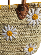 panier cabas artisanal en feuille de palmier brodé de marguerites, fait main